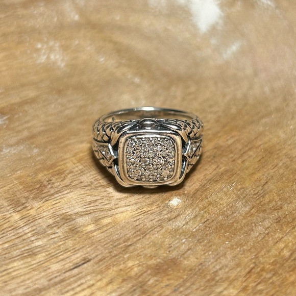 Scott Kay 925 Sterling Silver Pave Diamond Basket Weave Square Ring - Picture 2 of 16